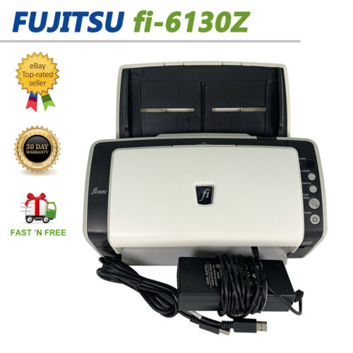 Fujitsu FI-6130Z Duplex Document Color Scanner w/Adapter & USB Cord FULLY TESTED