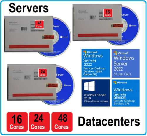 Sealed Microsoft Windows Server 2022 Datacenter 16, 24 & 48 Core + CALs + RDS