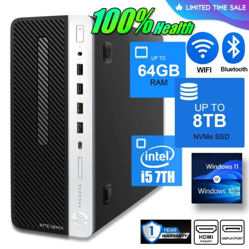 HP Desktop Computer PC i5 up to 64GB RAM 8TB NVMe m.2 SSD, Windows10 or 11, WiFi