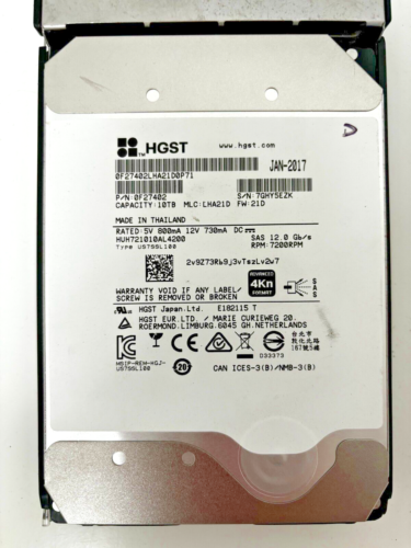 HGST HUH721010AL4200 10TB, SAS, 3.5″ Internal Hard Drive – Low Hours