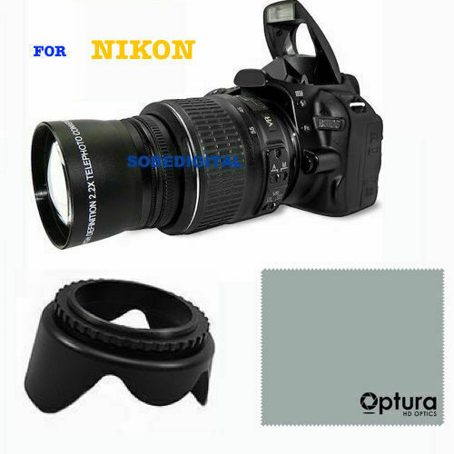 TELEPHOTO ZOOM LENS FOR NIKON D3200 D3000 D5100 D5000 D5200 D40 D60 + LENS HOOD