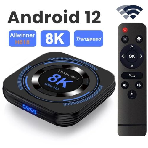 Transpeed Android 12 TV Box 8K/4K Quad Core Dual WiFi 32/64GB BT Voice Control