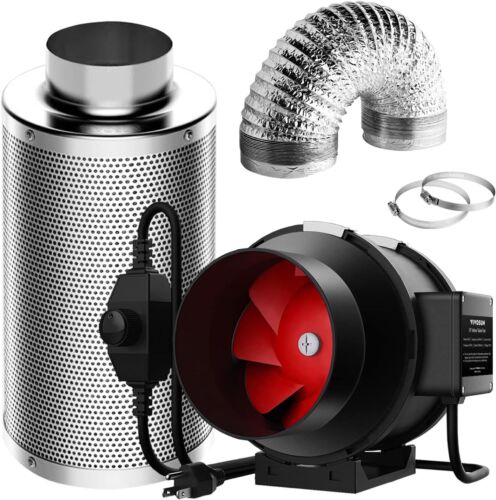 VIVOSUN Ventilation Kit 6“ 390 CFM Inline Fan, Carbon Filter & 16ft of Ducting