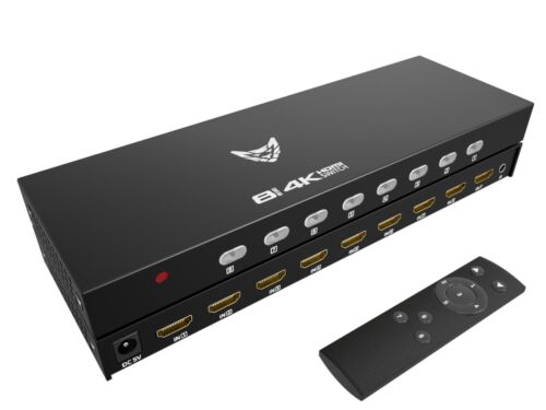 HDMI Switch 8 in 1 Out, 8 Port HDMI Switcher Selector Box with IR Remote Control