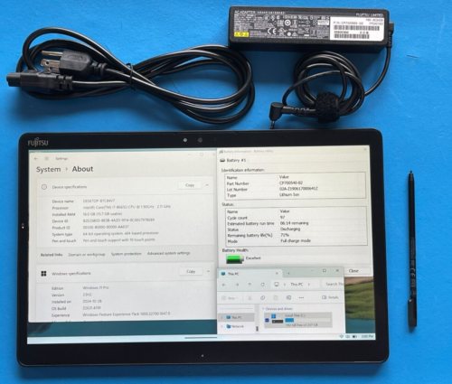 Fujitsu Stylistic Q739 i7-8665U 16G 13.3 FHD 256G M.2 GOOD BATTERY+PEN+AC ADAPTR