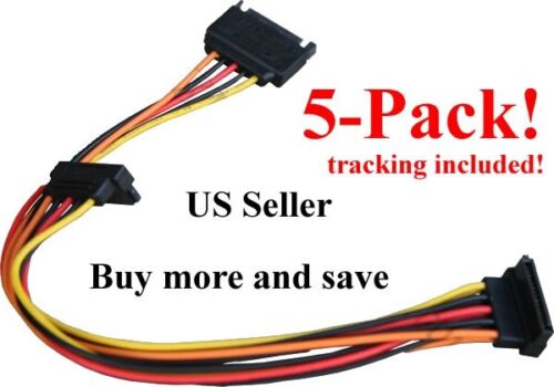 SATA Power 15-pin Y-Splitter Cable Adapter Male to Female HDD Hard Drive 5-Pack