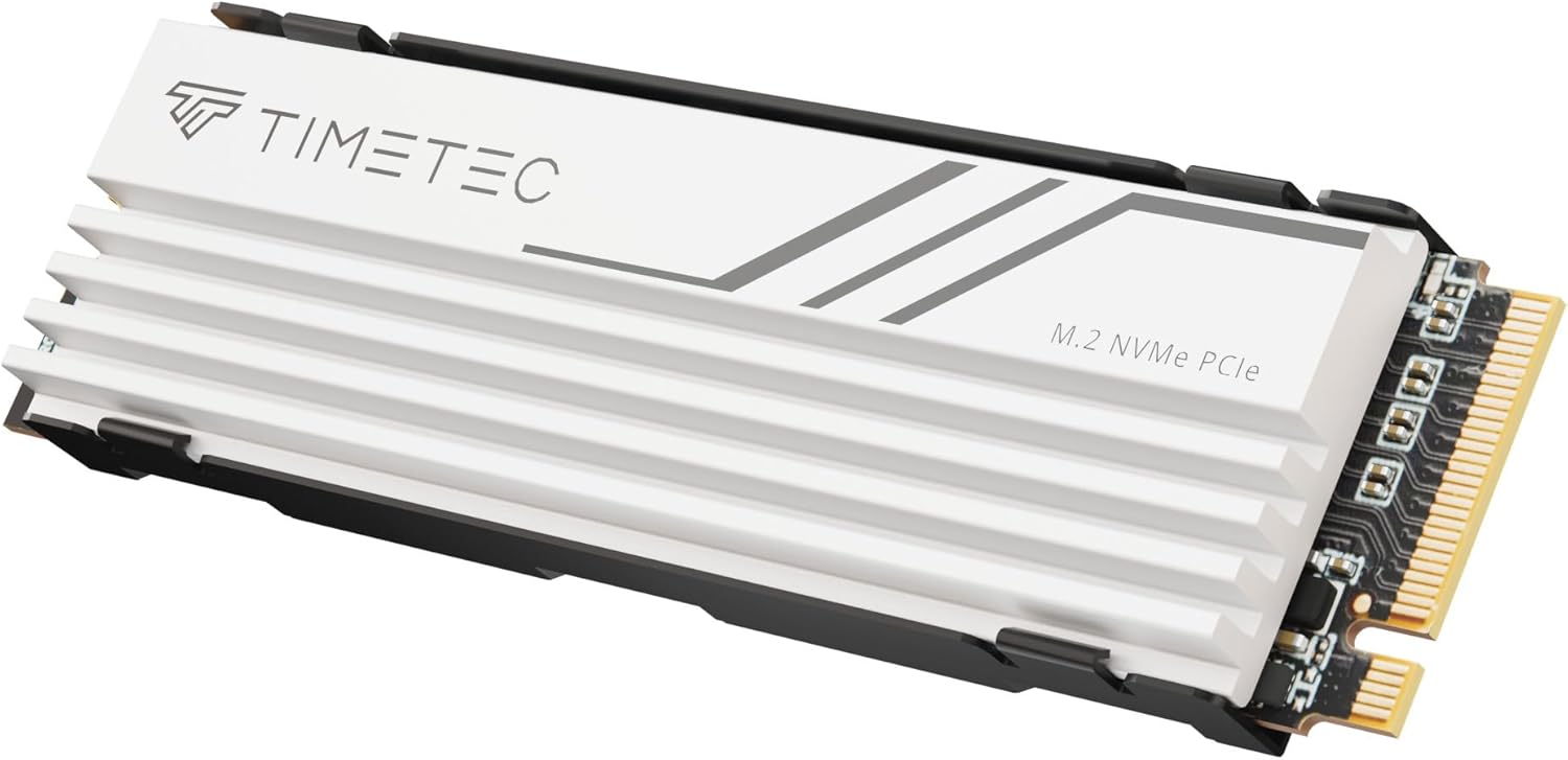 Timetec 1TB PCIe 4.0 White Heatsink Gaming SSD NVMe Phison E27T PCIe Gen4x4 M.2 2280 3D NAND TLC SLC Cache Read/Write Speed Up to 7,400/6,100 MB/s Internal Solid State Drive for PS5 Pro, PC Desktop