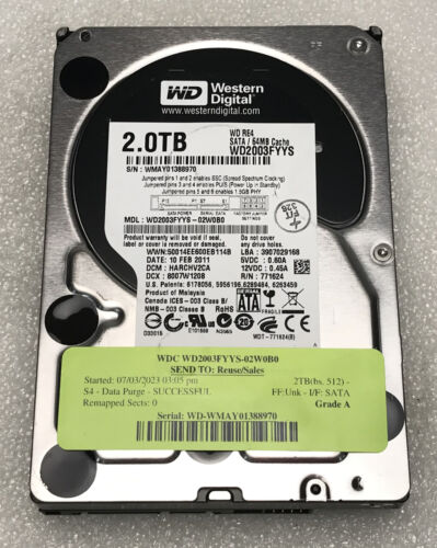 Western Digital WD2003FYYS 2TB 2000GB 3.5″ SATA Internal Hard Disk Drive HDD