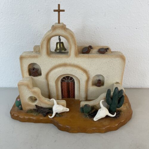 Adobe SW Santa Fe Mission Church Folk Art Mixed Media Wood Stucco Sculpture 13″