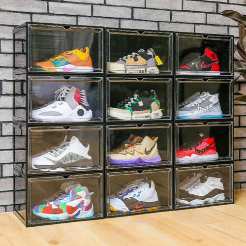 14″ Magnetic Shoe Storage Box Drop Side Sneaker Case Stackable Container 1/2/4Pc