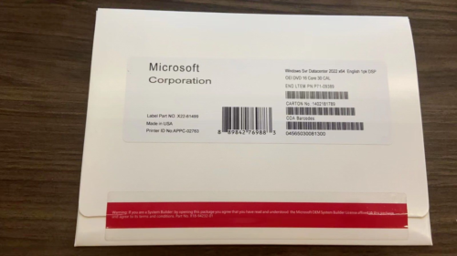 Microsoft Windows Server 2022 Datacenter 16 Core + 30 CALs (New Factory Sealed)