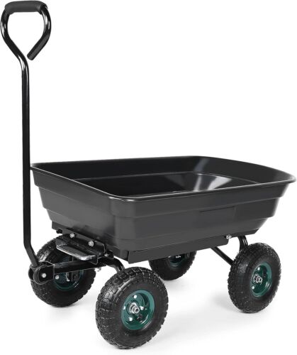 YSSOA Garden Dump Cart, Steel Frame, 10” Tires, 660lb Capacity Heavy Duty Wagon