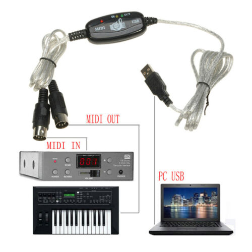 USB IN-OUT MIDI Interface Cable Converter to PC Music Keyboard Adapter Cord