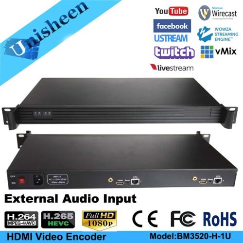 H.264 H.265 HEVC MPEG-4 2 channel 1U Rack HDMI  Video Encoder Logo watermark UDP