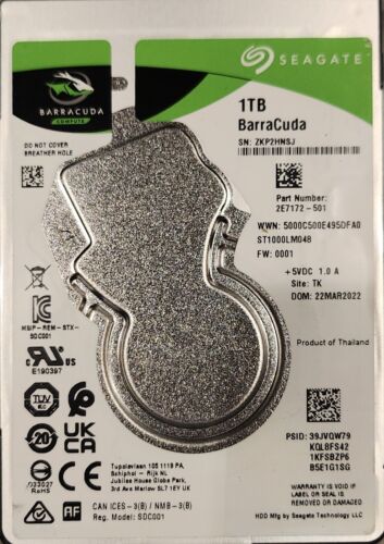 Seagate BarraCuda 1TB, 5400 RPM, 2.5 inch Internal HD ST1000LM048