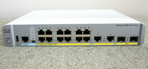 Cisco WS-C3560CX-12PD-S 16 Port Compact Switch, 12x PoE Ports 4x Uplinks, 2x10Gb