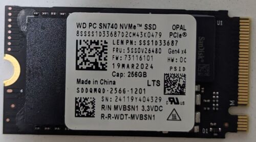 WD PC SN740 256GB NVMe SSD M.2 2242 PCIe Gen 4 x 4 OPAL with M.2 2280 Adaptor