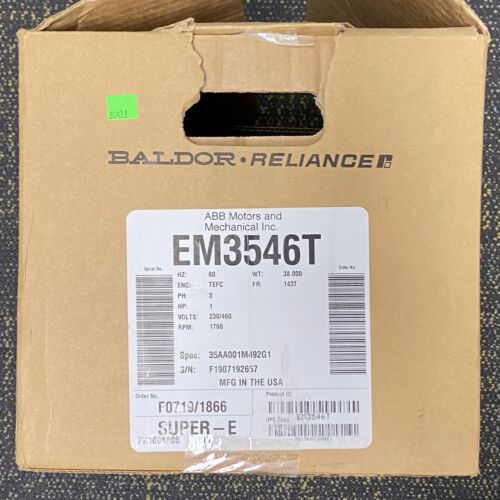 Baldor EM3546 ABB Motors & Mechanical INC 60Hz 3PH 1HP 1760 RPM Reliance Super E