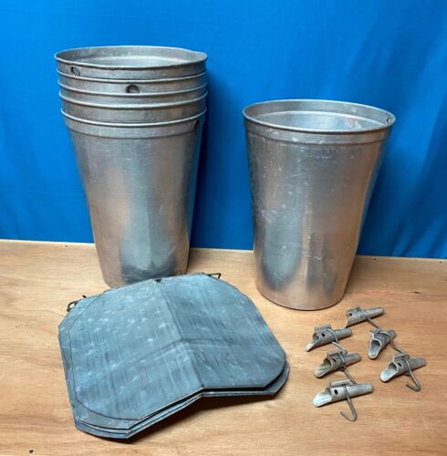 6 Aluminum Sap Buckets +6 ‘Teknik’ Lids COVERS +6 TAPS Spiles Spouts Maple Syrup