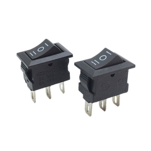 Mini Rocker Switch 3-PIN ON-OFF-ON SPDT 125VAC/6A 250VAC/3A Black 2/5/10 Pieces