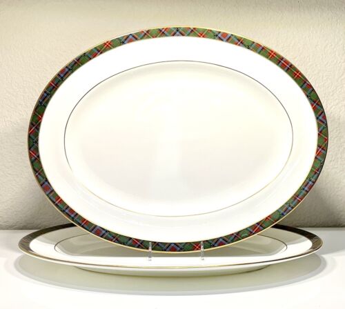 Ralph Lauren Highland Plaid Bone China Serving Platter By Wedgewood  2 Available