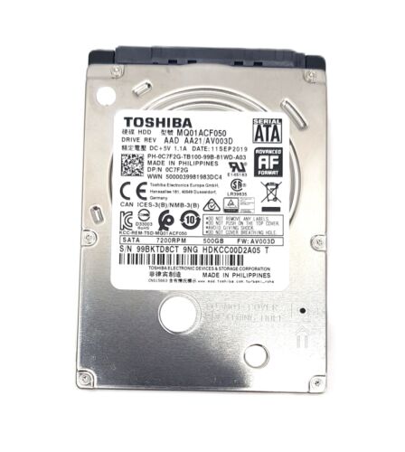 Dell Toshiba MQ01ACF050 2.5″ 500GB 7200RPM SATA HDD Internal Hard Drive C7F2G