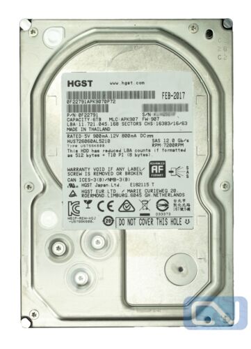 HGST Ultrastar 6TB SAS 12Gb/s 7K6000 HUS726060AL5210 7200RPM 128MB 3.5″ HDD