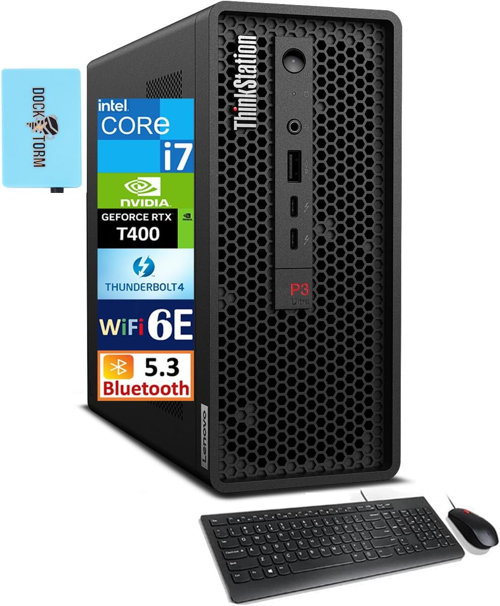 Lenovo ThinkStation P3 Ultra Small Form Factor Workstation Mini Desktop (Intel i7-13700, T400 4GB, 16GB DDR5, 2x1TB SSD R1 (1TB), 2 Thunderbolt 4, WiFi 6E, Win 11 Pro) w/DKZ USB Port Expander