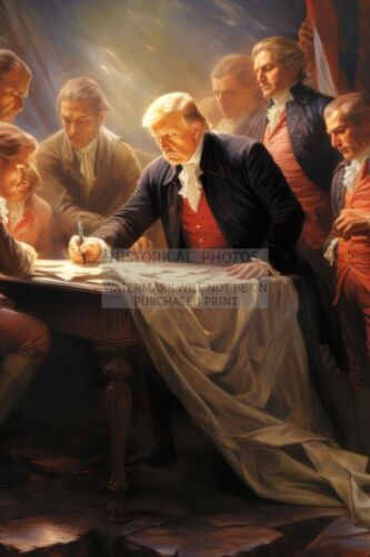 PRESIDENT DONALD TRUMP SIGNING THE DECLARATION OF INDEPENDENCE 4X6 AI PHOTO