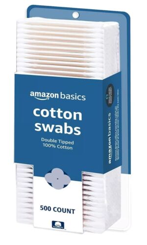 Q Tips Original Cotton Swabs 500 count Includes 500 Amazon Basics Cotton Swabs