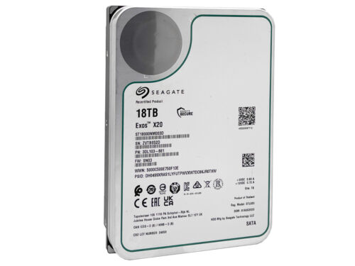 Seagate Exos X20 ST18000NM003D 18TB 512E SATA 6Gb/s 3.5″  Enterprise Hard Drive