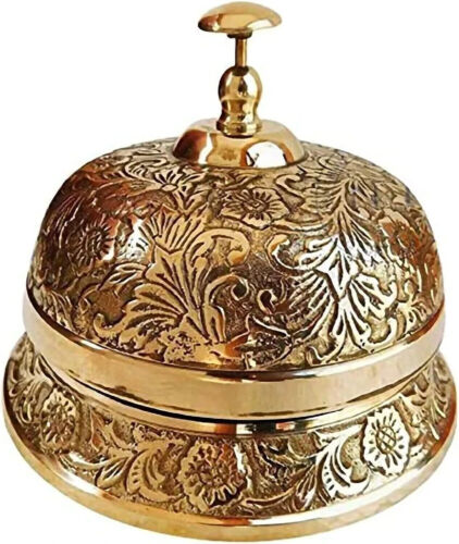 Hotel Service Ornate Reception CounterTable Desk Bell Antique Vintage Brass