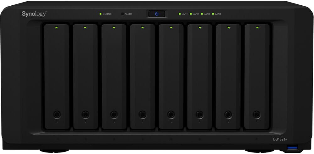 Synology DiskStation DS1821+ NAS Server with Ryzen 2.2GHz CPU, 32GB Memory, 32TB SSD Storage, 2TB M.2 NVMe SSD, DSM Operating System