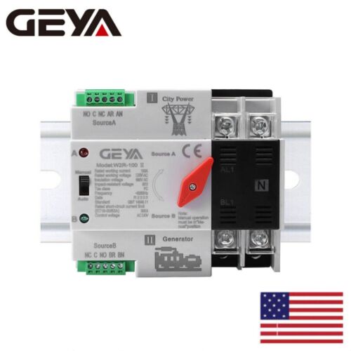 GEYA Automatic Transfer Switch 2P 100A 110V Grid to AC Generator Dual Power RAIL