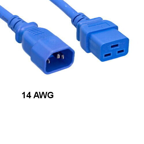 KNTK Blue 3′ AC Power Cable IEC60320 C14/C19 14AWG 15A SJT UL PDU Data Center