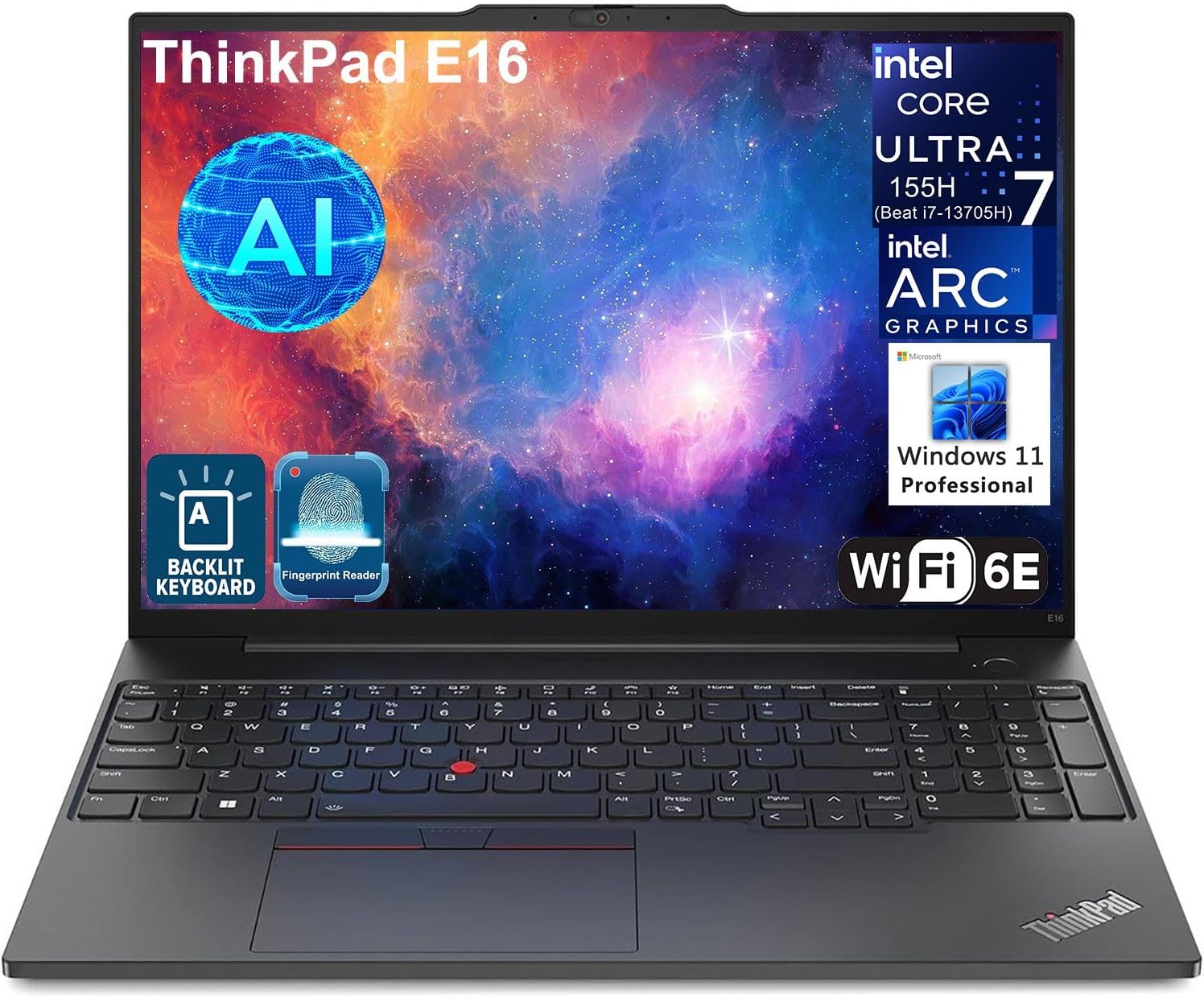 Lenovo ThinkPad E16 Gen 2 16″ FHD+ Business AI Laptop Computer, Intel 16-Core Ultra 7 155H (Beat i7-13705H), 64GB DDR5 RAM, 1TB PCIe SSD, WiFi 6E, Backlit KB, Fingerprint Reader, Win11 Pro, Vent-HEA