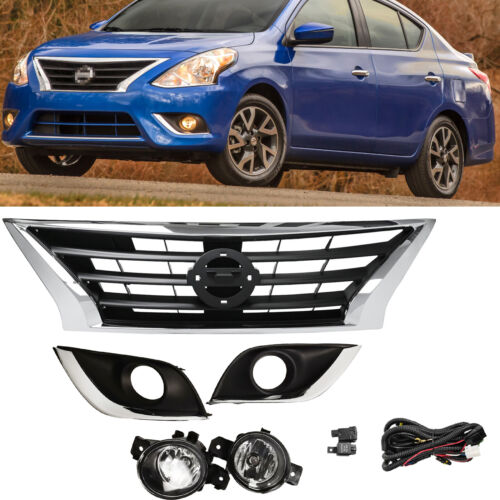 Front Upper Grille & Fog lights Set For Nissan Versa Sedan 2015-2018 2019 5PCS