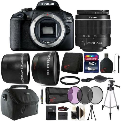 Canon EOS 2000D 24.1MP DSLR Camera + 18-55mm Lens + 16GB Accessory Bundle