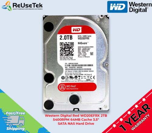 Western Digital Red WD20EFRX 2TB 5400RPM 64MB Cache 3.5″ SATA NAS Hard Drive