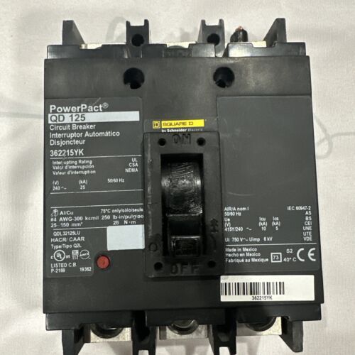 SCHNEIDER ELECTRIC SQUARE D Circuit Breaker  125A 362215YK 240v