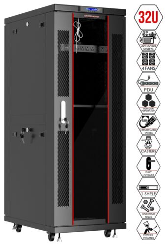 Sysracks 32U 39″ Deep 19″ IT Free Standing Server Data Rack Cabinet Enclosure