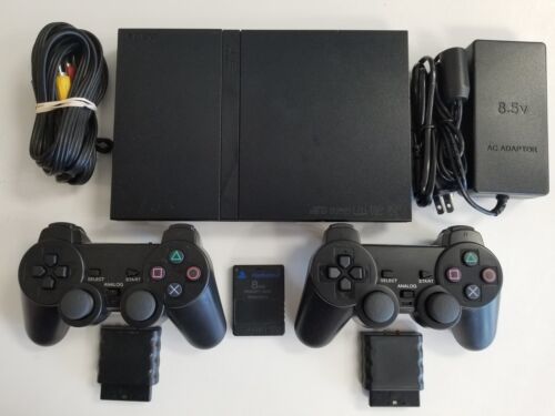 GUARANTEED Slim Playstation 2 Console PS2 – 2 BRAND NEW Controllers VG PS1 Compa