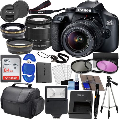 Canon EOS 4000D / Rebel T100 DSLR Camera w/ 18-55mm lens 128GB Bundle Pro Kit