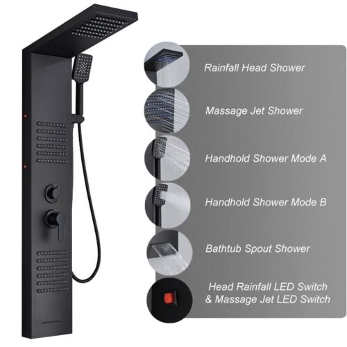 LED Shower Panel Tower System Set Rain Massage Body Jet Stainless Steel Faucet