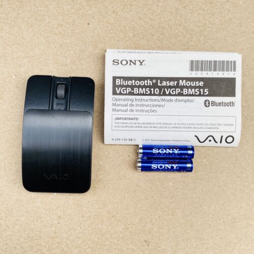 SONY VAIO VGP-BMS10 Wireless Bluetooth Laser Mouse Black w/ Manual & Batteries