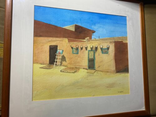 B Woolley “Exterior Of An Adobe House” Watercolor Painting – Signed And Framed