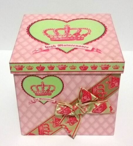 Pink & Green High Maintenance Crowns Heart Themed Decorative Storage Box