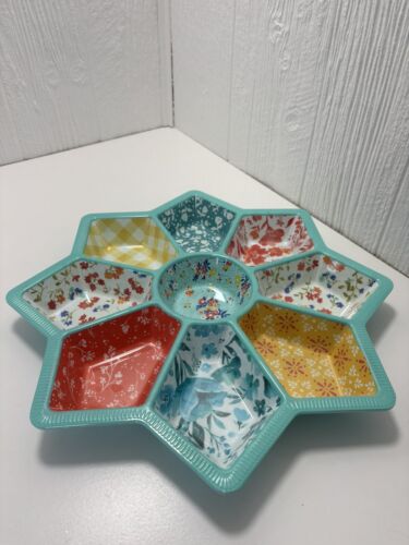 Pioneer Woman Patchwork Medley Melamine Divided Star Serving Tray Platter 17.25″