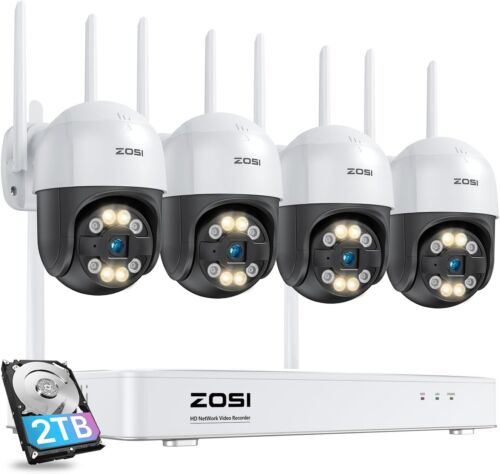 ZOSI 8CH 4K NVR 5MP PoE Security Camera System Pan-Tilt AI Car/Face Detect IP66