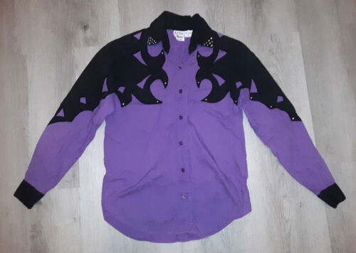 Adobe Rose Western Purple and Black Rhinestone Button Down Long Sleeve Shirt S